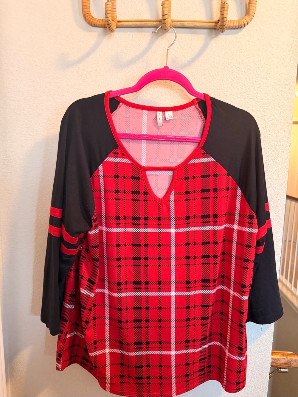 Cato Red Black Plaid Raglan Long Sleeve Top